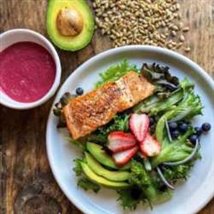 Grilled Salmon, Berry, Avocado Salad 